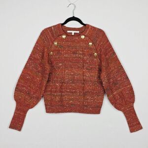 Veronica Beard Adelaida Sweater Wool Silk Alpaca Blend Gold Buttons Soft Cozy